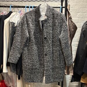 Mango Black and White Textured Pea Coat